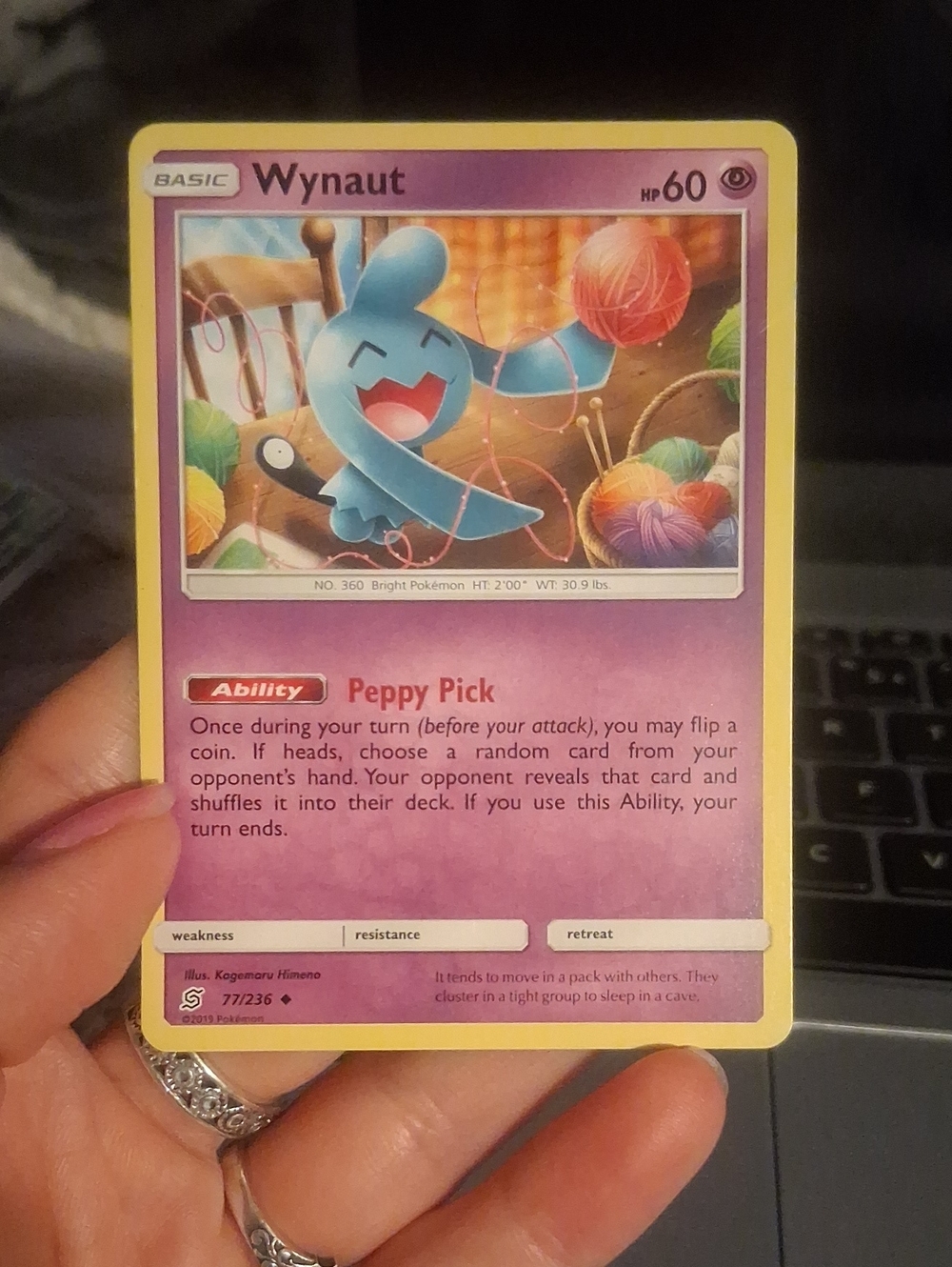 Pokemon Wynaut Card - Purple & Yellow Border